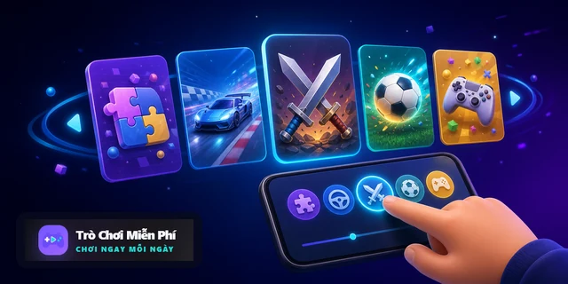 Các thể loại game giải đố, đua xe, hành động và thể thao